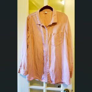 Old Navy Button Up Shirt Long Sleeve XL Teak Rose Pink PocketsTencel CollarTunic